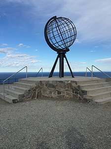 Nordkapp, escultura, Noruega, cielo, azul, mar