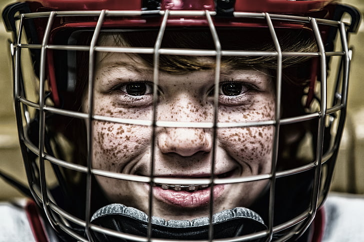 hockey, casco, cara, deporte, Retrato, red, visera