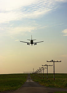 avion, d’atterrissage, aéroport le plus pratique, mouche, voyage, approche, port