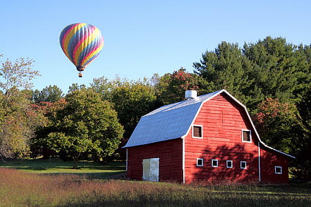 hambar roşu, balon cu aer cald, Asheville, NC, Răsărit de soare