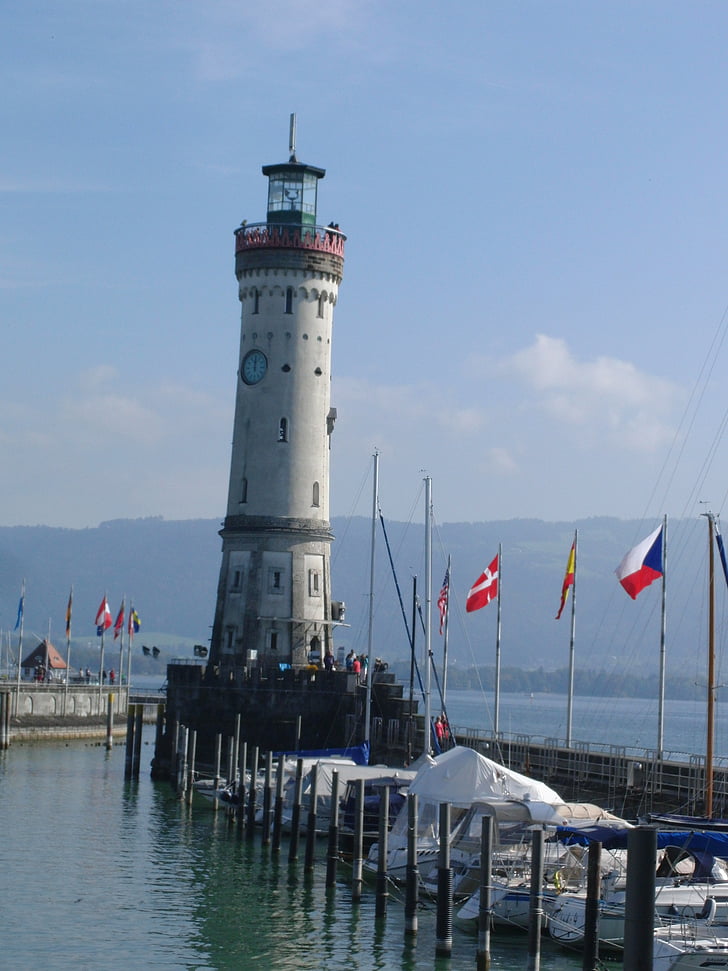 Lighthouse, hamn, hamninloppet, tornet, vatten, kusten, Lindau