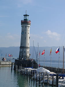 világítótorony, Port, kikötői bejárat, torony, víz, tengerpart, Lindau