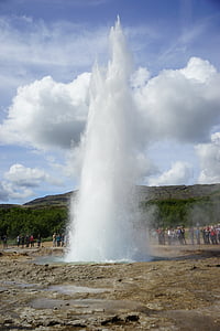 Gejzer, Strokkur, Islandia, Fontanna, słupa wody, gorąco, wybuch