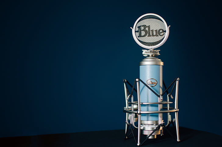 микрофон, кондензатор, синьо, записващо устройство, филтър, звук, музика