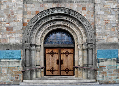 Plymouth (Massachusetts), kerk, deur, het platform, gebouw, steen, deuropening