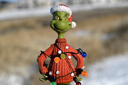 Grinch, jõulud, roheline, naeratav, ornament, Xmas, detsember
