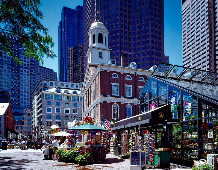 Boston, Massachusetts, Faneuil hall, landmärke, historiska, byggnader, arkitektur