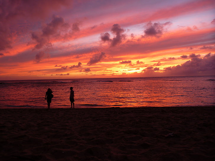 Hawaii, solnedgång, Tropical, kvällen