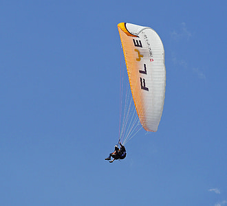 tandem flight, paragliding, bird's eye view, switzerland, engadin, summer, tandem jump