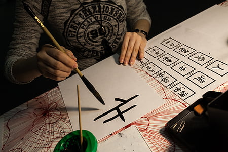 kaligrafija, Japonija, simbolių, kūrybiškumas, žmogaus ranka, žmonės