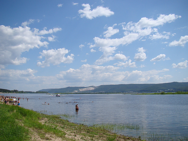 nehir, geniş, Volga, Rusya, Samara, gökyüzü, bulutlar