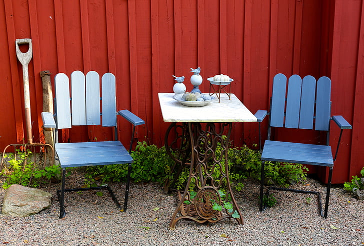 patio, hagemøbler, tabell, stoler