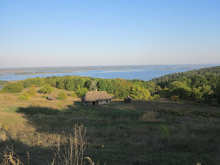 Sông Dnepr, cảnh quan, rừng, ngôi nhà, Ukraina