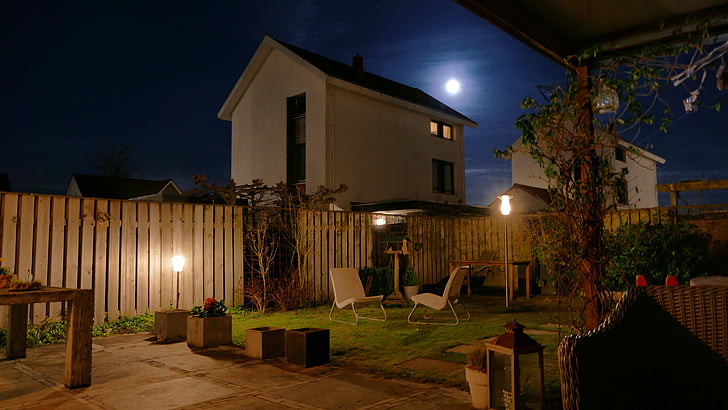à noite, fotografia, Países Baixos, lua, jardim, iluminado, ao ar livre
