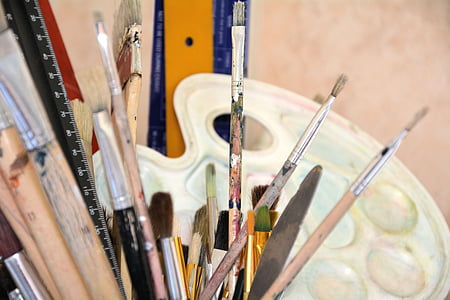 pensule, paleta de culori, creativitate, pensula, arta, Hobby-uri, artist