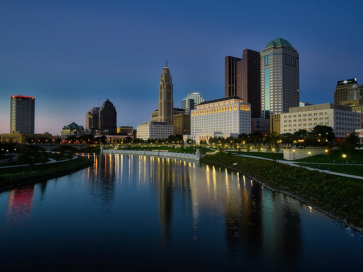 Columbus, Ohio, grad, urbane, zgrada, nebodera, linija horizonta
