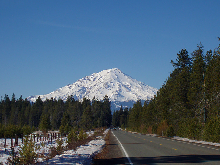 mountain, shasta, snow, california, usa, road, way