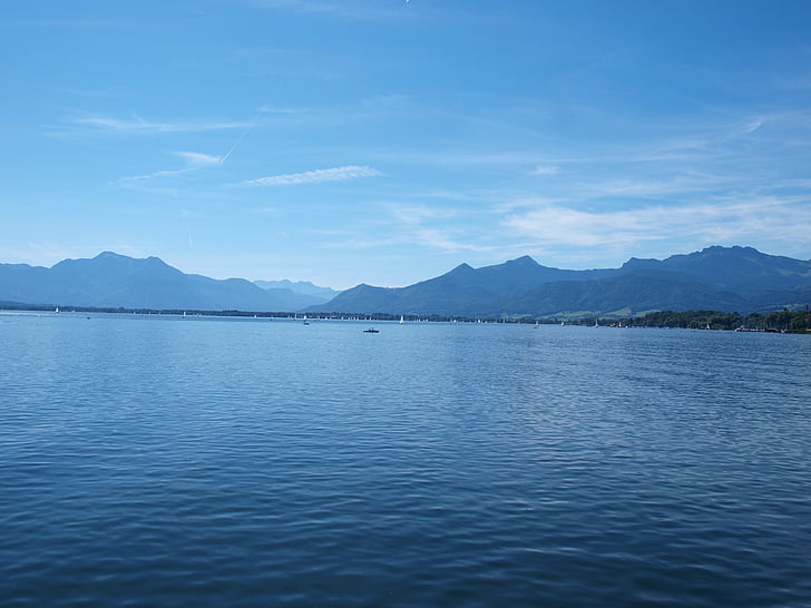 chiemsee, water, sky, lake, rest, idyll, mountains