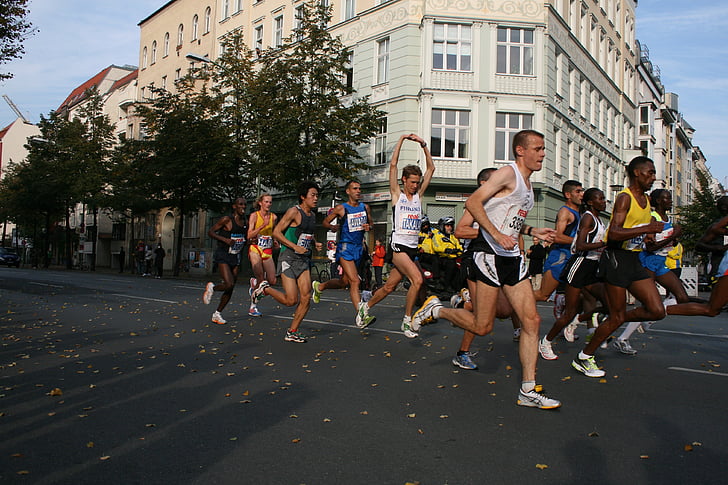 Berlim, maratona, corredores, desporto, executar, corrida, humana