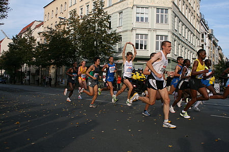 Berlín, maraton, běžci, sportovní, spustit, závod, lidské
