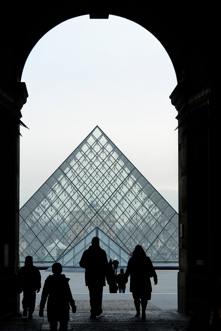 Франція, Париж, Лувр, Архітектура, тінь, людини, Музей