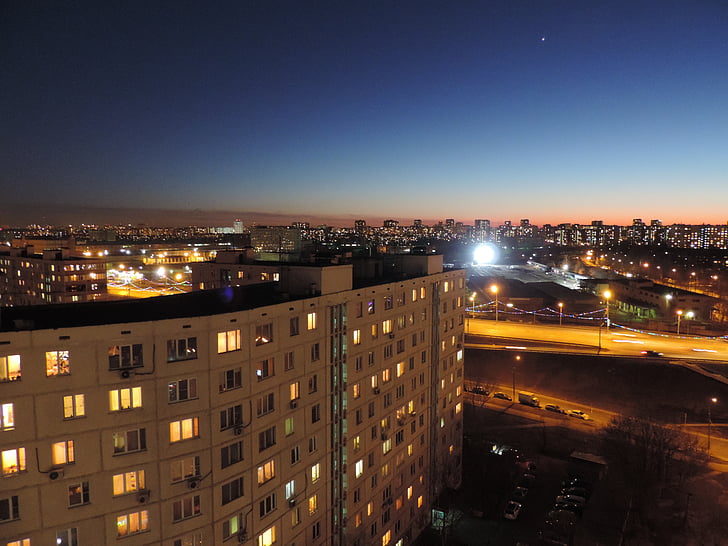 市, 夜, モスクワ