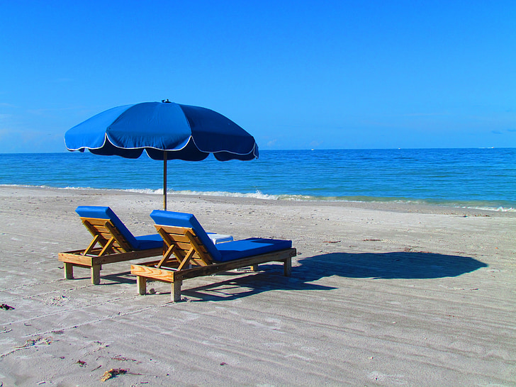 strand, ontspannen, stoel, paraplu, Oceaan, zand, vakantie