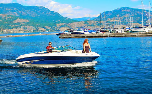 Verão, passeios de barco, Okanagan, férias de verão, estilo de vida, barco, diversão