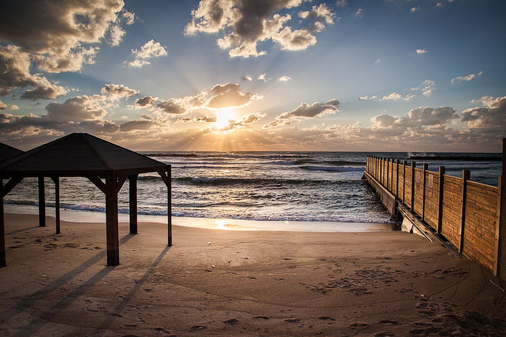 spiaggia, Tel-aviv, scena, Sundown, Israele, cielo, Aviv