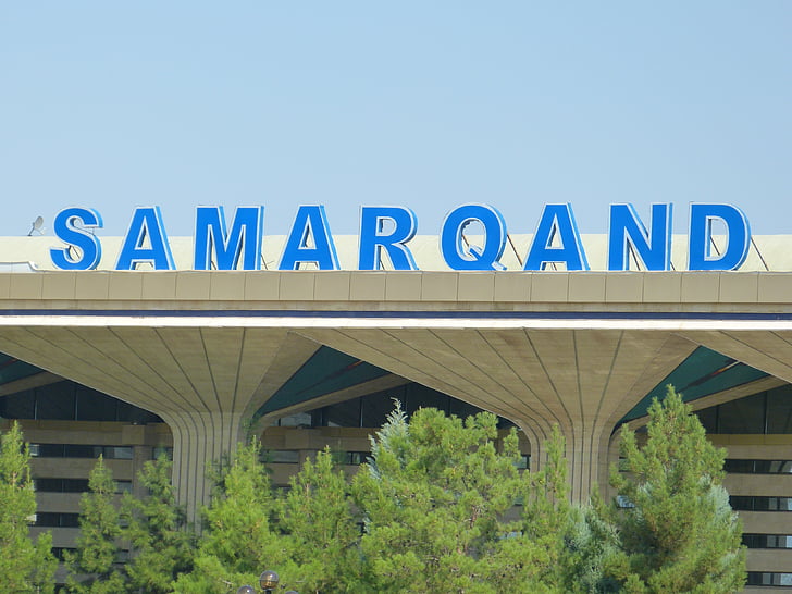 estació de tren, Samarcanda, Uzbekistan, arribar, surten, viatges, tren
