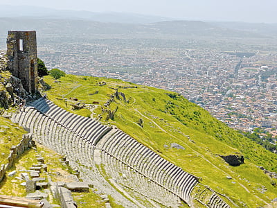 амфитеатър, Бергама, Турция, pergamom, остава, забележителност, амфитеатър