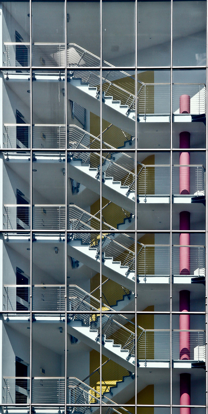 schodisko, Düsseldorf, symetria, Harmony, okno, predné okná, fasáda