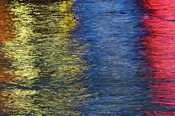 Seattle, havnefronten, abstrakt, farverige, Elliott bay, refleksion