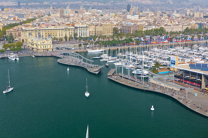 Barcelone, Espagne, ville, mer, port, bateaux à voiles, voilier