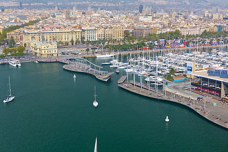 Barcelona, Spanien, City, havet, port, sejlbåde, sejlbåd