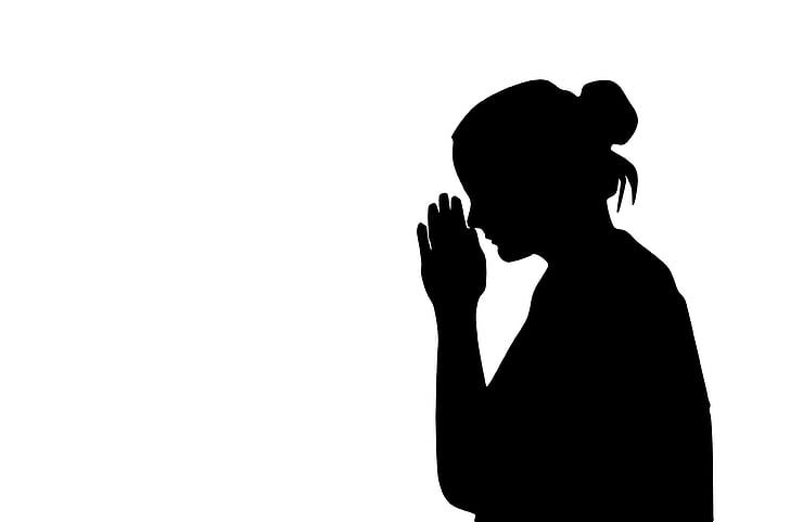 kvinna som be, bön, tro, religiösa, illustration, siluett, vuxen