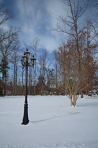 zimowe, śnieg, krajobraz, latarnia uliczna, zimno, biały