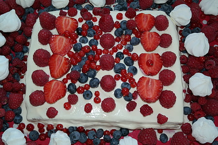 kake, Sommer kake, Pavlova, bær, frukt, rød, mat