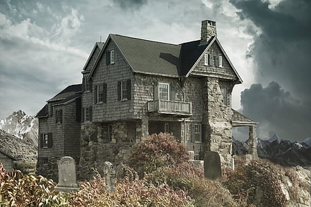 huis, begraafplaats, spookhuis, huis in de buurt van het kerkhof, donker, horror, Gothic