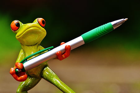 žaba, držiteľ, pero, udržať, milý, zábava, obrázok