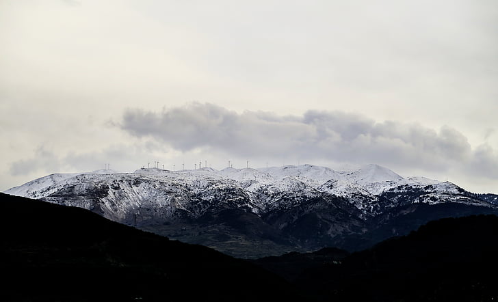 snow, covered, mountain, white, cloudy, sky, daytime