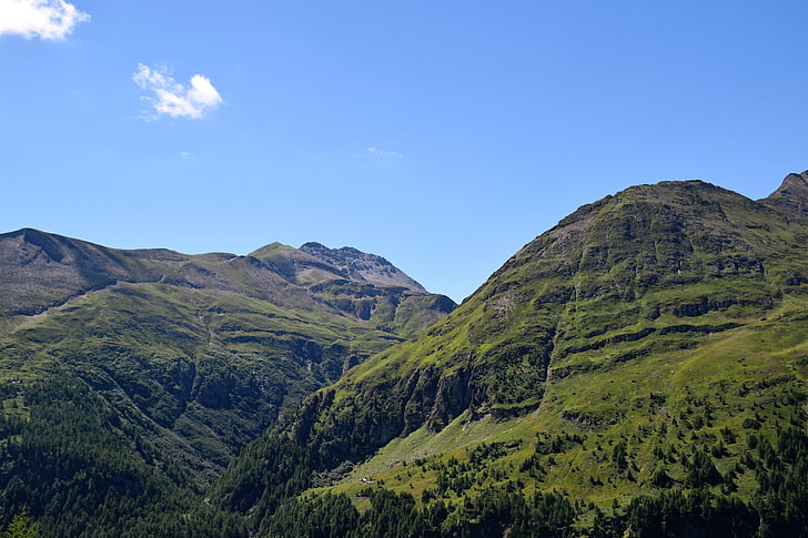 hory, alpské, zelená, obloha, Příroda