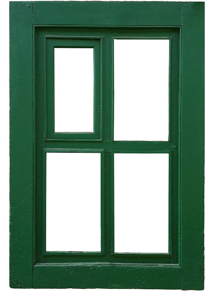 finestra, Marc, verd, vell, fusta, arquitectura