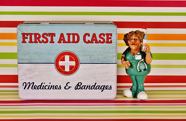 pertolongan pertama, perawat, kaleng, darurat, gambar, warna, kotak