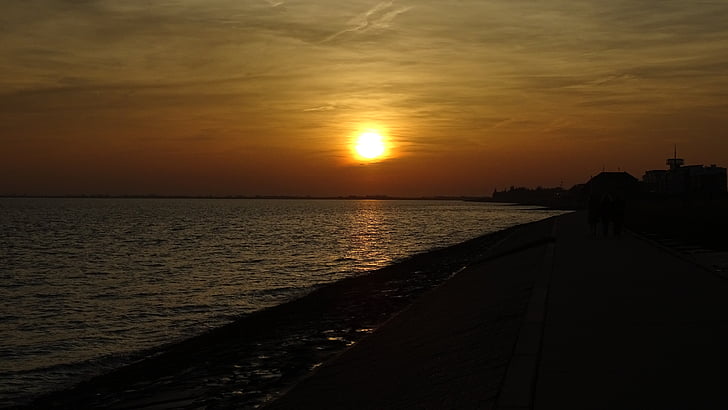 zonsondergang, zee, Wilhelmshaven, avondlucht, strand