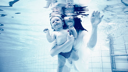 dưới nước, em bé, mẹ, mang thai, bà mẹ tương lai, hạnh phúc, nữ tính