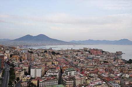 Vesuvius, Naples, jūra, pilsēta, debesis