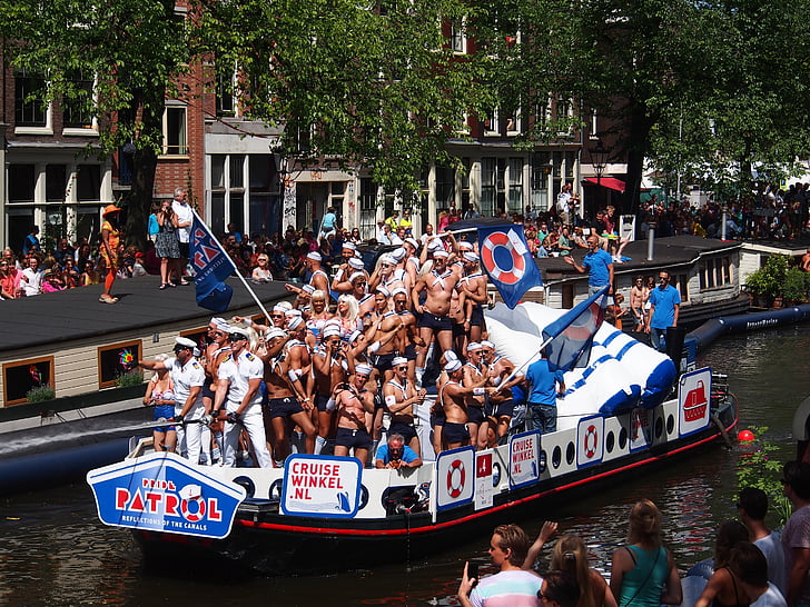 kebanggaan gay, Amsterdam, perahu, Prinsengracht, Belanda, Belanda, homo