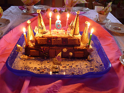 Детски рожден ден, торта, празник, партия, свещи, сладкиши, фестивал