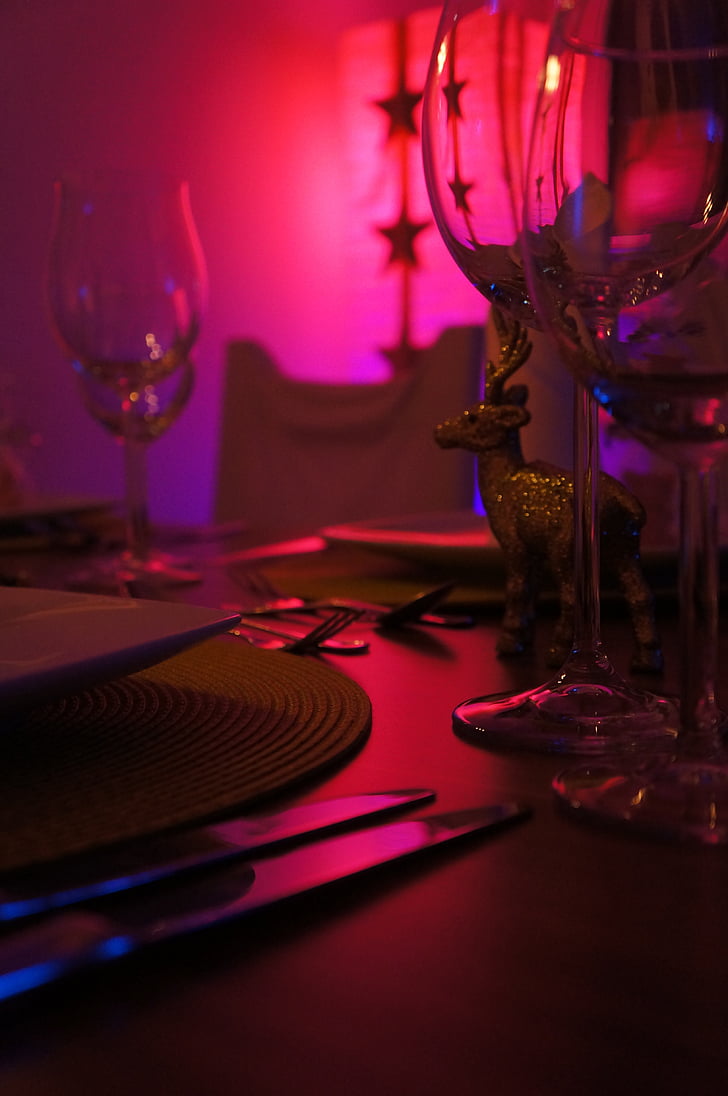 table, cover, eat, new year's eve, dinner, cutlery, glasses